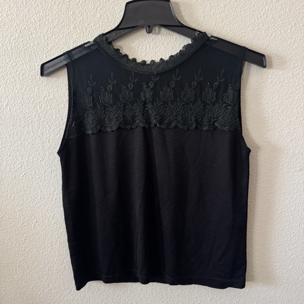 Witchy Black Sheer Lace High Neck Whimsygoth Top Size M Dark Romantic Vamp Goth